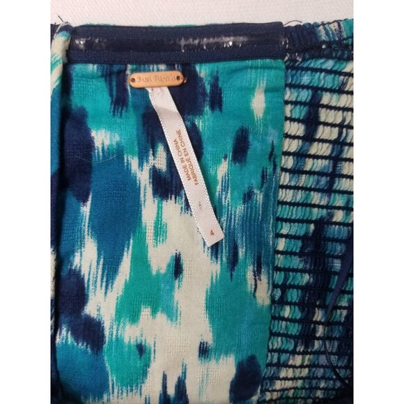 Free People Strapless Blue & Teal Abstract Print Mini Dress With Smocked Back - Picture 9 of 11